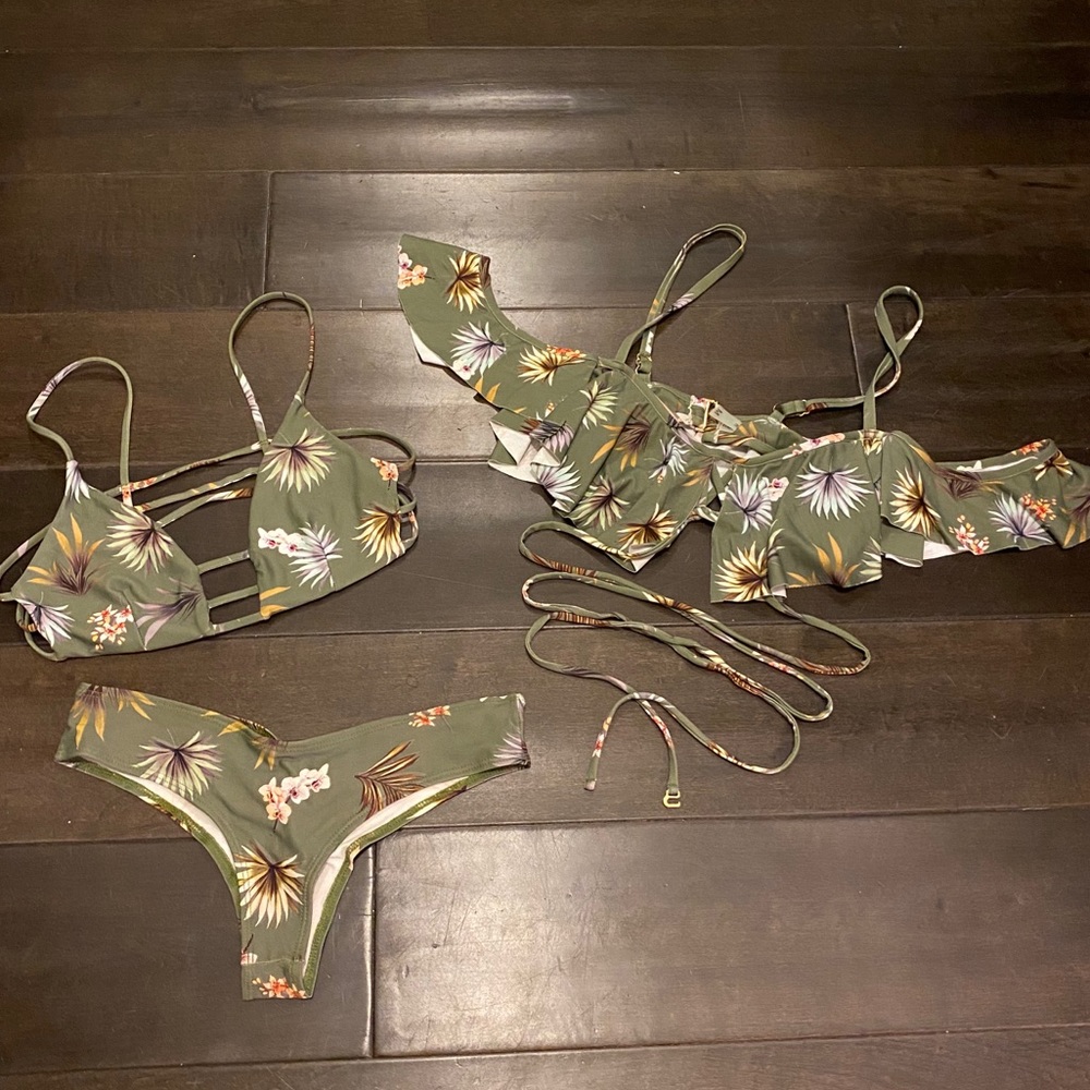Montce Swim Plants on Green Bathing Suit Tops